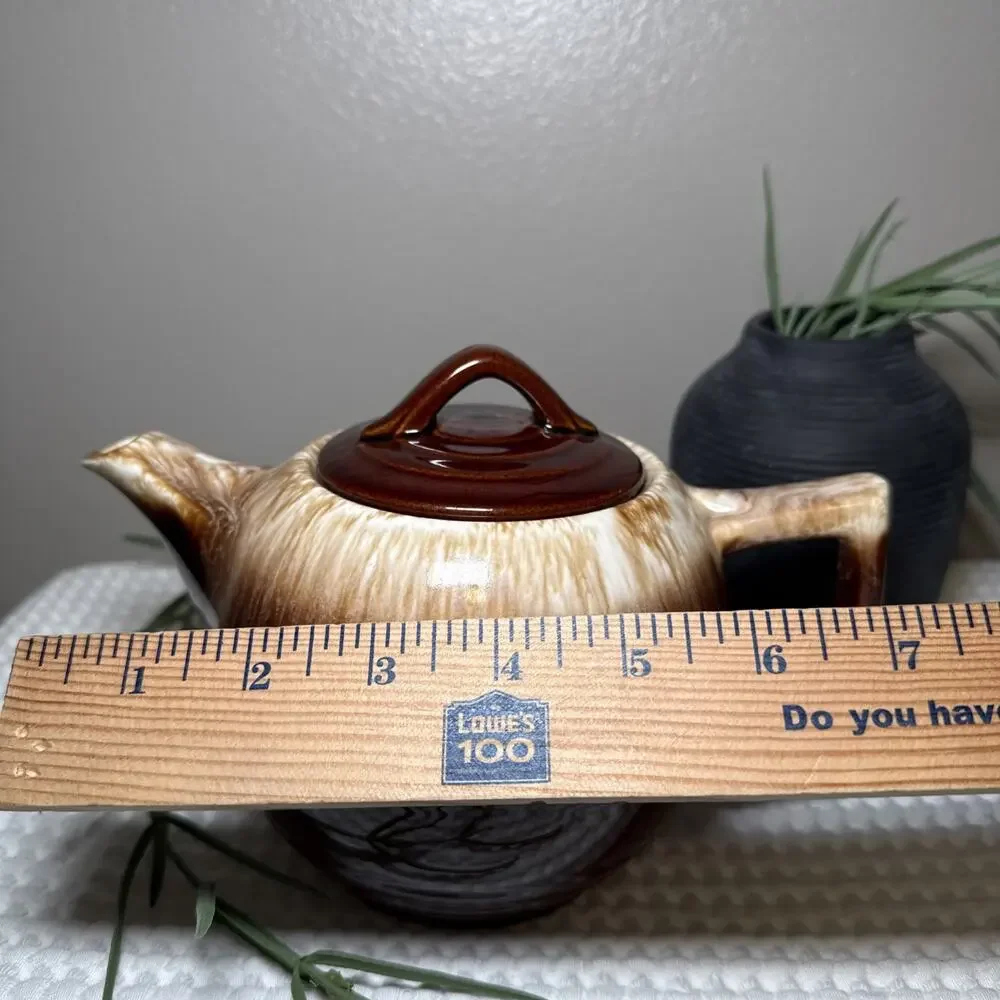 Vintage McCoy USA Pottery 140 Brown Drip Glaze Teapot Stoneware Rustic w Lid
